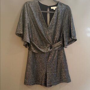 She + Sky Sparkle High-Waist Romper in Metallic Black